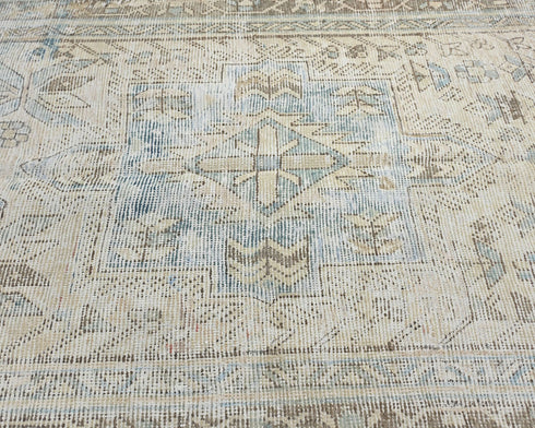 12 Ft Vintage Brown Persian Style Hand Knotted Distressed Low Pile Wool Runner Rug