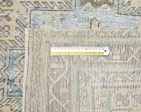 12 Ft Vintage Brown Persian Style Hand Knotted Distressed Low Pile Wool Runner Rug