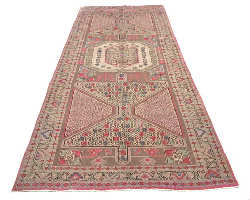 12 Ft Vintage Brown Persian Style Hand Knotted Low Pile Wool Runner Rug