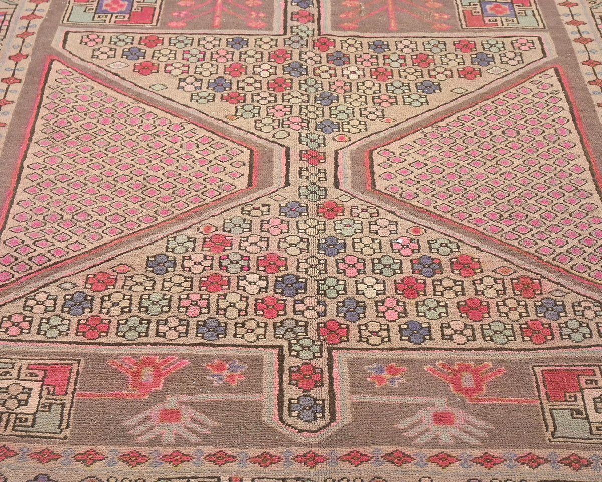 12 Ft Vintage Brown Persian Style Hand Knotted Low Pile Wool Runner Rug