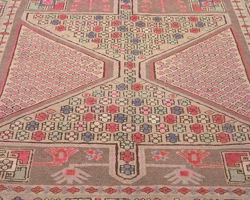 12 Ft Vintage Brown Persian Style Hand Knotted Low Pile Wool Runner Rug