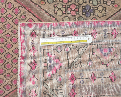 12 Ft Vintage Brown Persian Style Hand Knotted Low Pile Wool Runner Rug