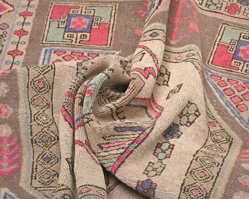 12 Ft Vintage Brown Persian Style Hand Knotted Low Pile Wool Runner Rug