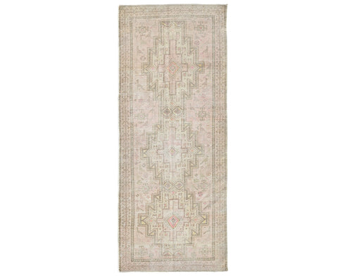 8 Ft Vintage Brown Persian Style Hand Knotted Distressed Low Pile Wool Runner Rug