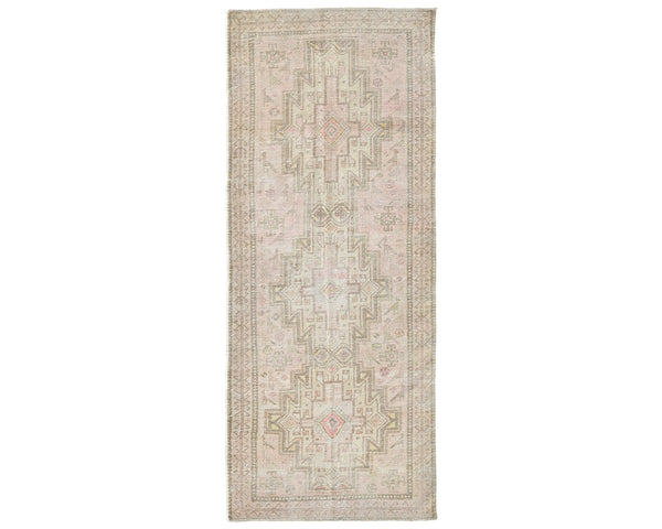 8 Ft Vintage Brown Persian Style Hand Knotted Distressed Low Pile Wool Runner Rug