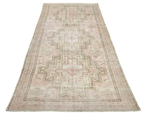 8 Ft Vintage Brown Persian Style Hand Knotted Distressed Low Pile Wool Runner Rug