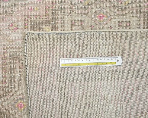 8 Ft Vintage Brown Persian Style Hand Knotted Distressed Low Pile Wool Runner Rug