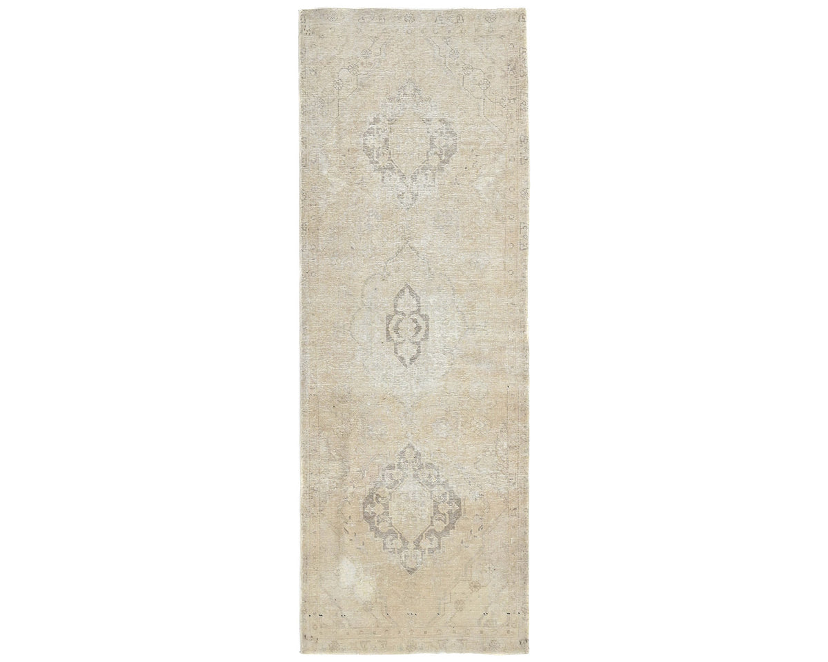 8 Ft Vintage Brown Persian Style Hand Knotted Distressed Low Pile Wool Runner Rug