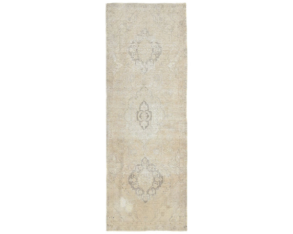 8 Ft Vintage Brown Persian Style Hand Knotted Distressed Low Pile Wool Runner Rug