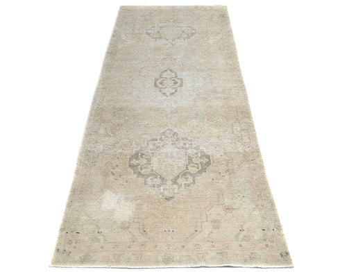 8 Ft Vintage Brown Persian Style Hand Knotted Distressed Low Pile Wool Runner Rug