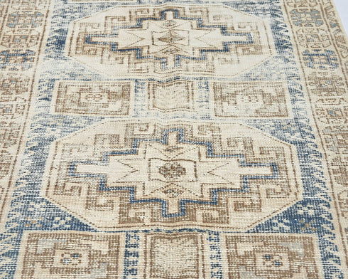 10 Ft Vintage Brown Persian Style Hand Knotted Distressed Low Pile Wool Runner Rug