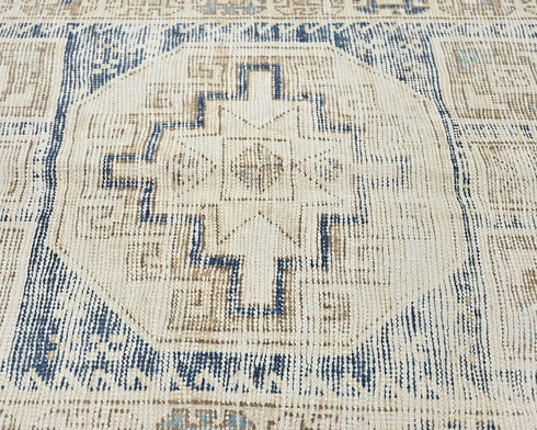 10 Ft Vintage Brown Persian Style Hand Knotted Distressed Low Pile Wool Runner Rug