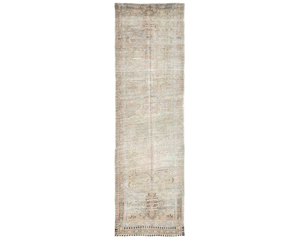 10 Ft Vintage Brown Persian Style Hand Knotted Distressed Low Pile Wool Runner Rug