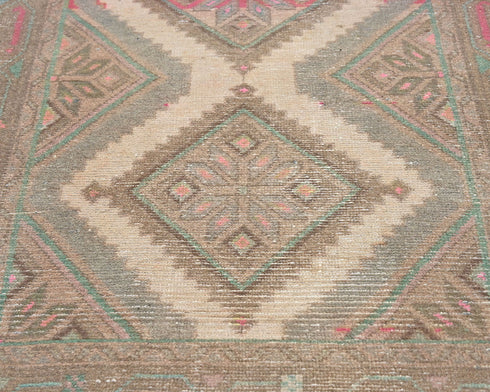 9 Ft Vintage Brown Persian Style Hand Knotted Low Pile Wool Runner Rug