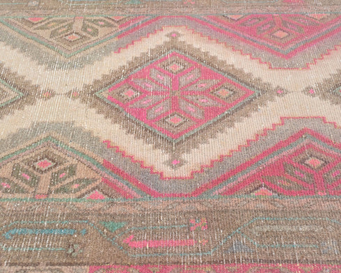 9 Ft Vintage Brown Persian Style Hand Knotted Low Pile Wool Runner Rug