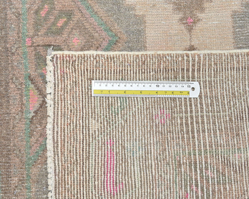 9 Ft Vintage Brown Persian Style Hand Knotted Low Pile Wool Runner Rug