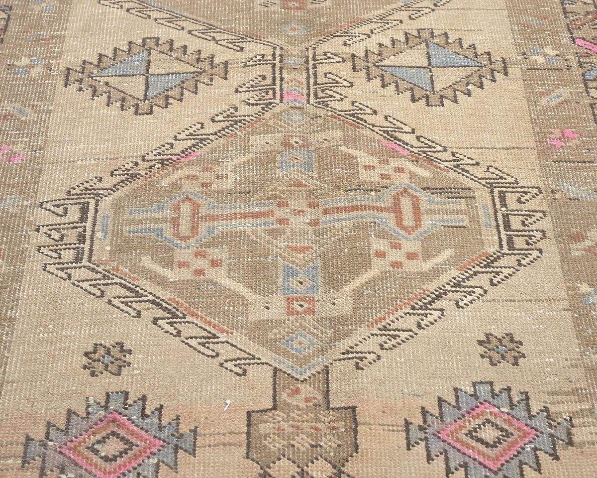11 Ft Vintage Brown Persian Style Hand Knotted Low Pile Wool Runner Rug