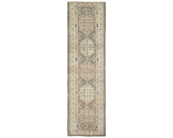 11 Ft Vintage Brown Persian Style Hand Knotted Low Pile Wool Runner Rug