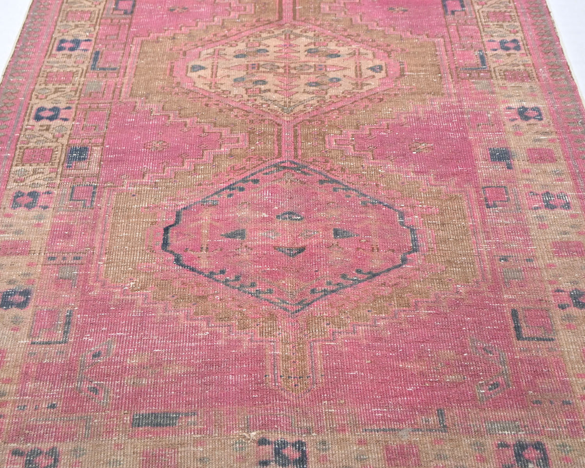 Alfombra de lana de pelo corto anudada a mano, estilo persa vintage, rosa y marrón, de 14 pies