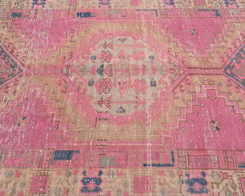 14 Ft Vintage Pink Brown Persian Style Hand Knotted Low Pile Wool Runner Rug