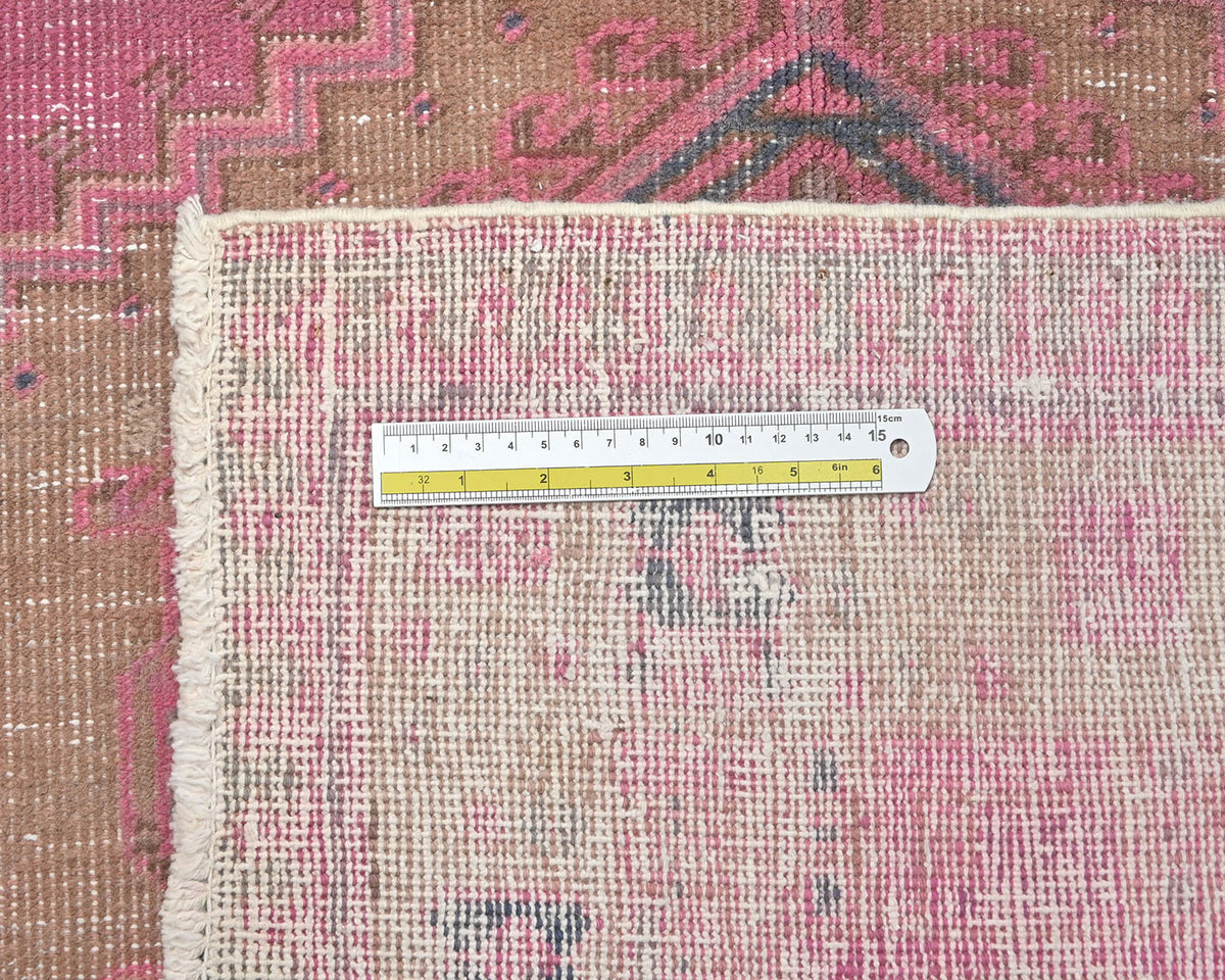 14 Ft Vintage Pink Brown Persian Style Hand Knotted Low Pile Wool Runner Rug