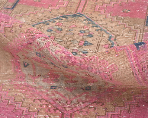 14 Ft Vintage Pink Brown Persian Style Hand Knotted Low Pile Wool Runner Rug