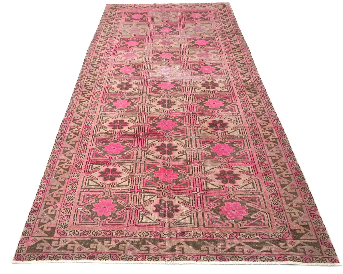 11 Ft Vintage Brown Persian Style Hand Knotted Low Pile Wool Runner Rug