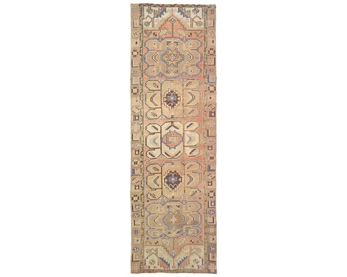 10 Ft Vintage Brown Persian Style Hand Knotted Low Pile Wool Runner Rug