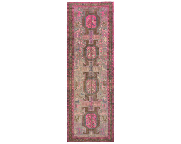 11 Ft Vintage Brown Persian Style Hand Knotted Low Pile Wool Runner Rug