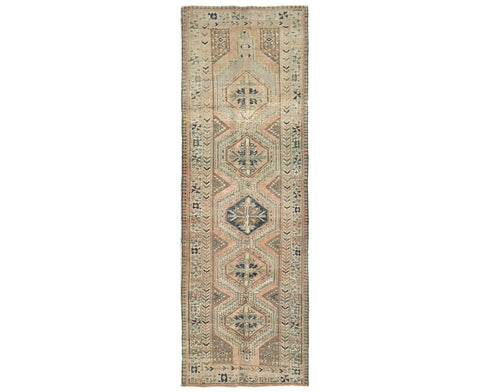 10 Ft Vintage Terracotta Persian Style Hand Knotted Low Pile Wool Runner Rug