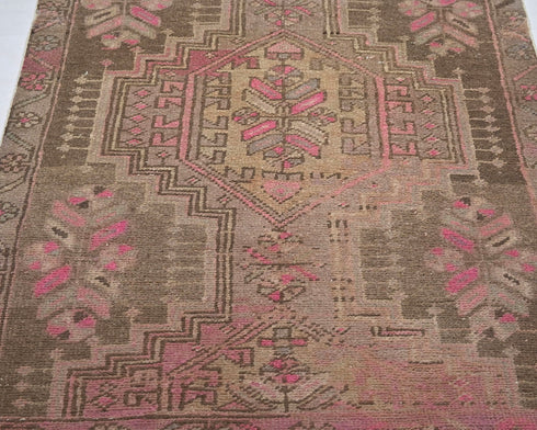 10 Feet Vintage Persian Style Brown Hand Knotted Low Pile Wool Runner Rug