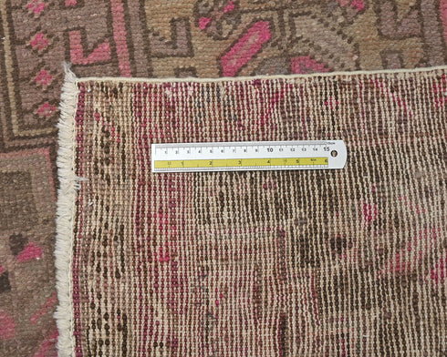 10 Feet Vintage Persian Style Brown Hand Knotted Low Pile Wool Runner Rug