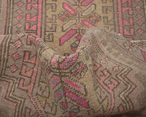 10 Feet Vintage Persian Style Brown Hand Knotted Low Pile Wool Runner Rug