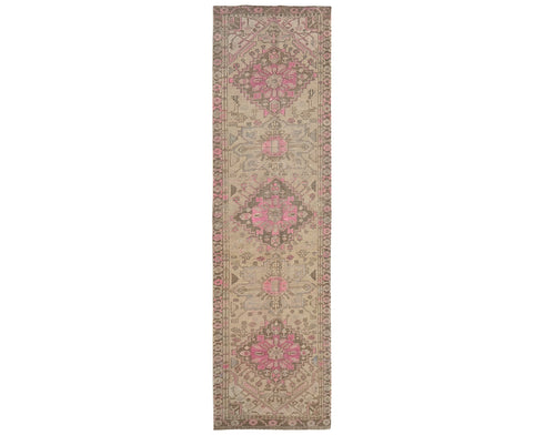 12 Ft Vintage Brown Persian Style Hand Knotted Low Pile Wool Runner Rug
