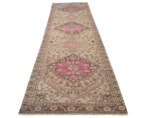 12 Ft Vintage Brown Persian Style Hand Knotted Low Pile Wool Runner Rug