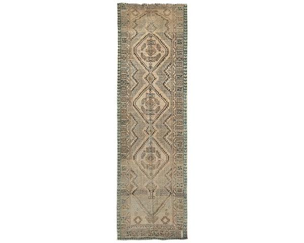 9 Ft Vintage Brown Persian Style Hand Knotted Low Pile Wool Runner Rug
