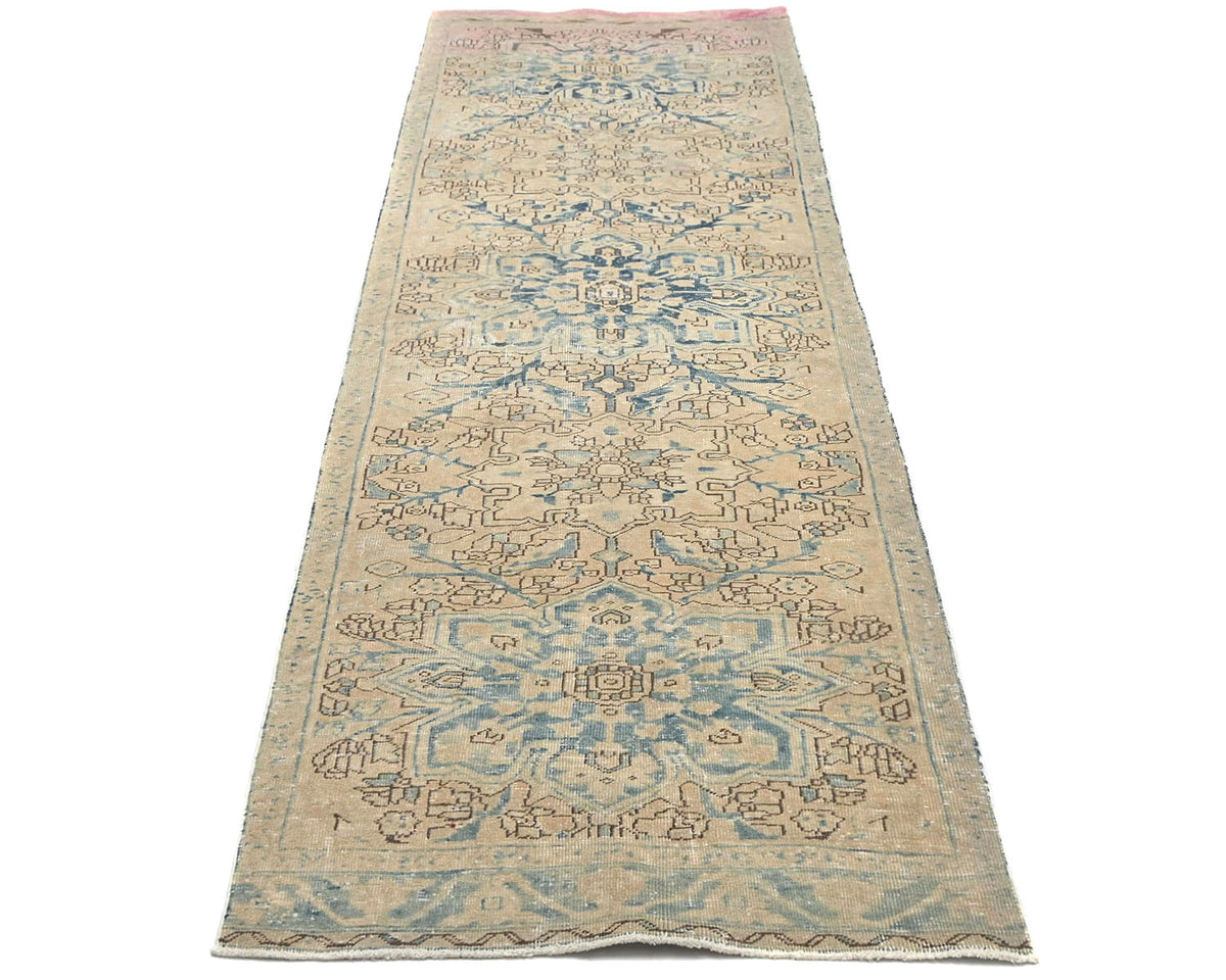 11 Ft Vintage Brown Persian Style Hand Knotted Low Pile Wool Runner Rug