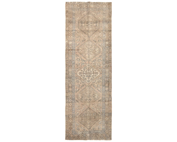 11 Ft Vintage Brown Persian Style Hand Knotted Low Pile Wool Runner Rug