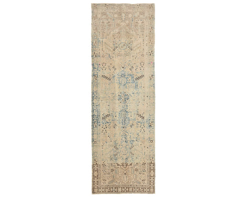 11 Ft Vintage Brown Persian Style Distressed Low Pile Wool Runner Rug