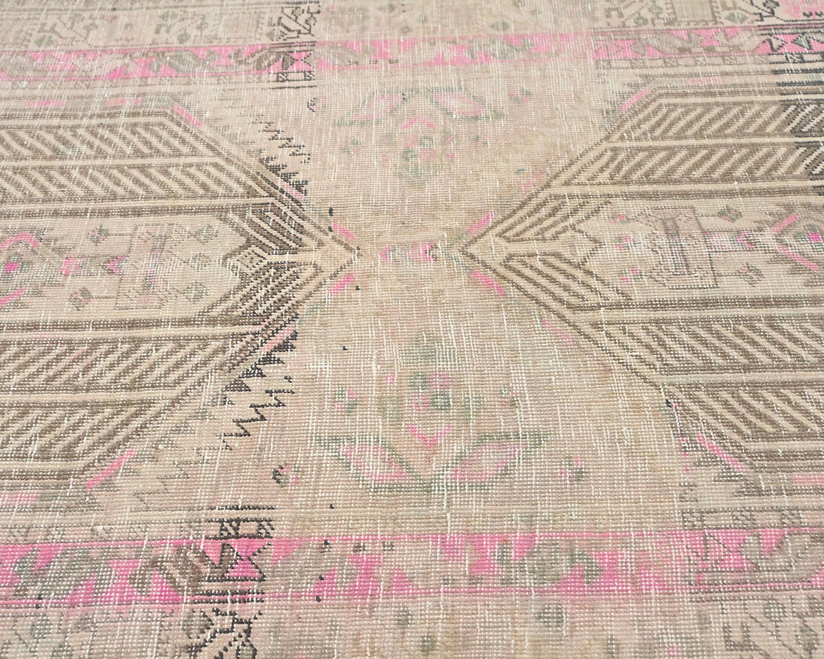 11 Ft Vintage Brown Persian Style Hand Knotted Distressed Low Pile Wool Runner Rug