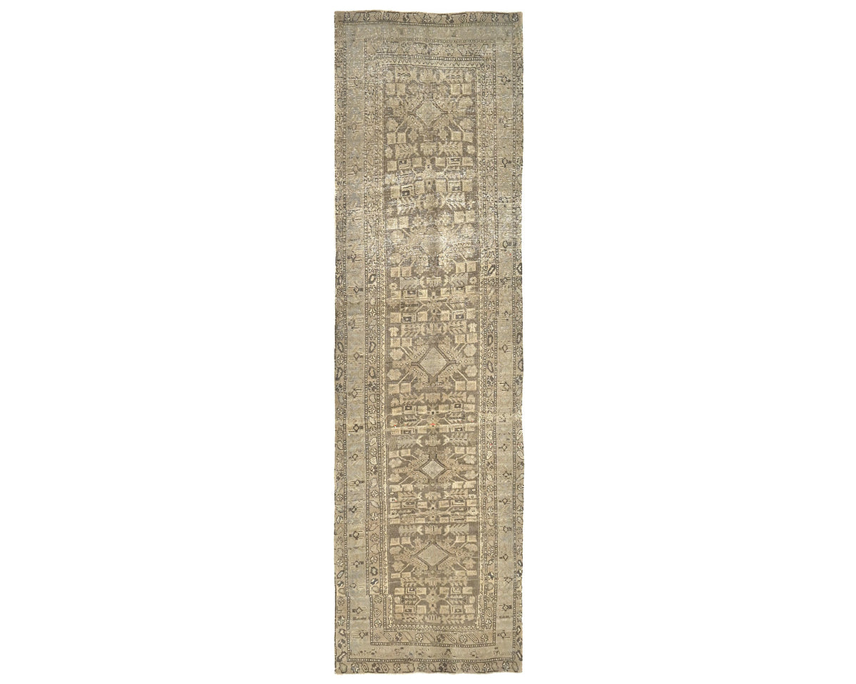 11 Ft Vintage Brown Persian Style Hand Knotted Low Pile Wool Runner Rug