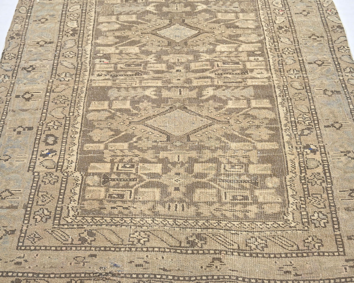 11 Ft Vintage Brown Persian Style Hand Knotted Low Pile Wool Runner Rug