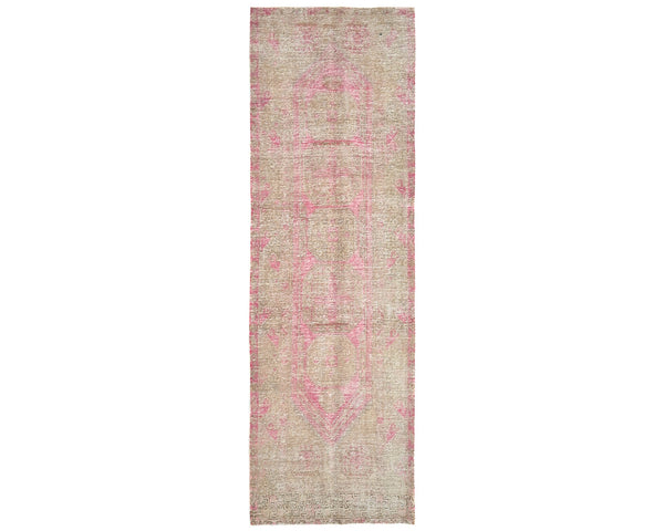 10 Ft Vintage Brown Persian Hand Knotted Distressed Low Pile Wool Runner Rug