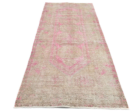 10 Ft Vintage Brown Persian Hand Knotted Distressed Low Pile Wool Runner Rug