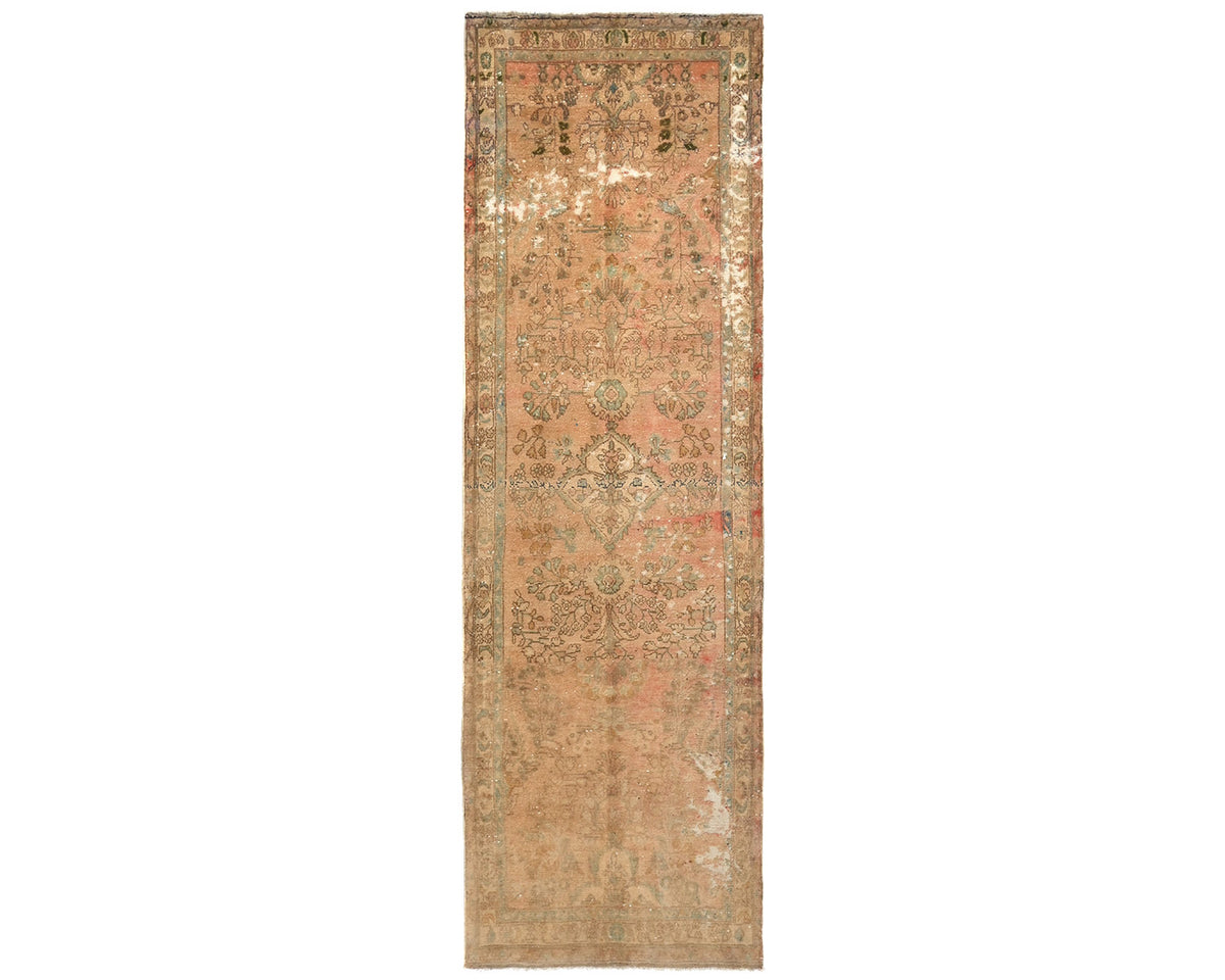 10 Ft Vintage Brown Persian Style Hand Knotted Low Pile Wool Runner Rug