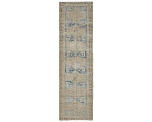 11 Ft Vintage Brown Persian Style Hand Knotted Distressed Low Pile Wool Runner Rug