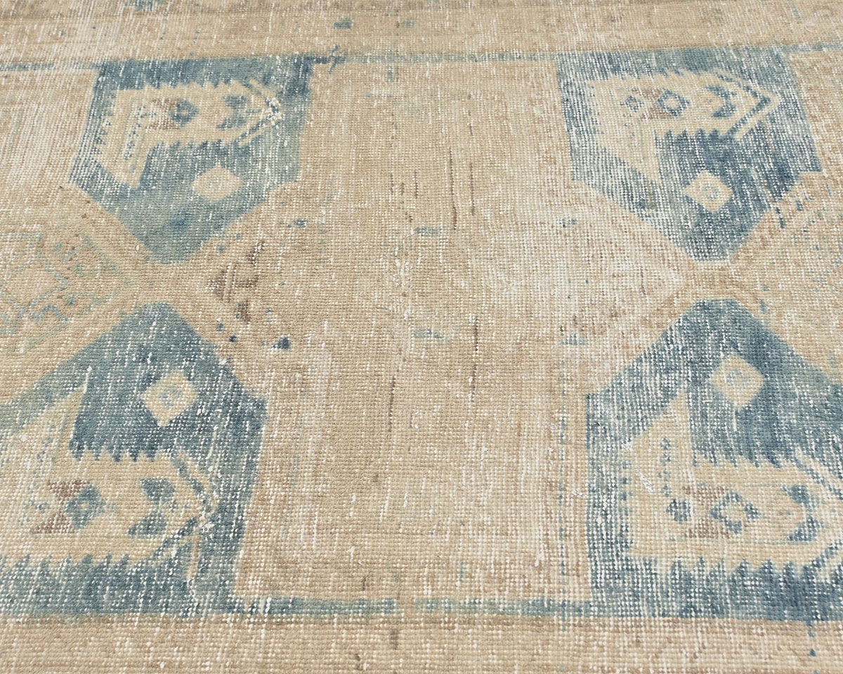 11 Ft Vintage Brown Persian Style Hand Knotted Distressed Low Pile Wool Runner Rug