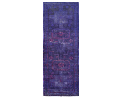 10 Feet Vintage Blue Persian Style Hand Knotted Distressed Low Pile Wool Runner Rug