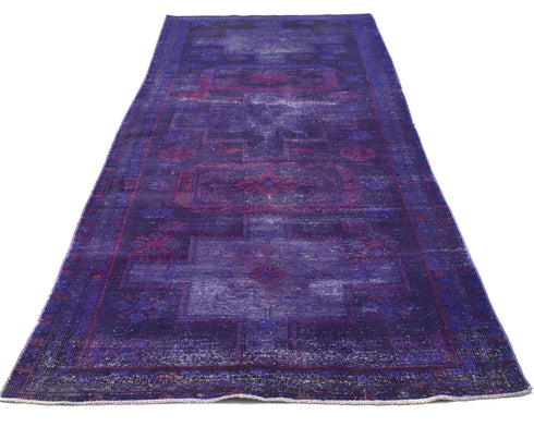 10 Feet Vintage Blue Persian Style Hand Knotted Distressed Low Pile Wool Runner Rug