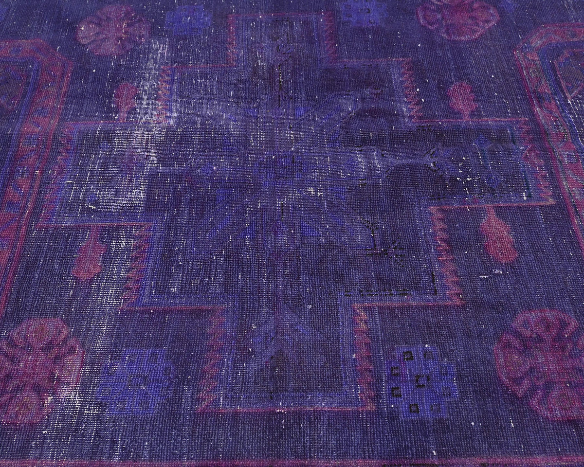 Alfombra de lana de pelo corto, estilo persa, vintage, azul, anudada a mano, de 3 metros